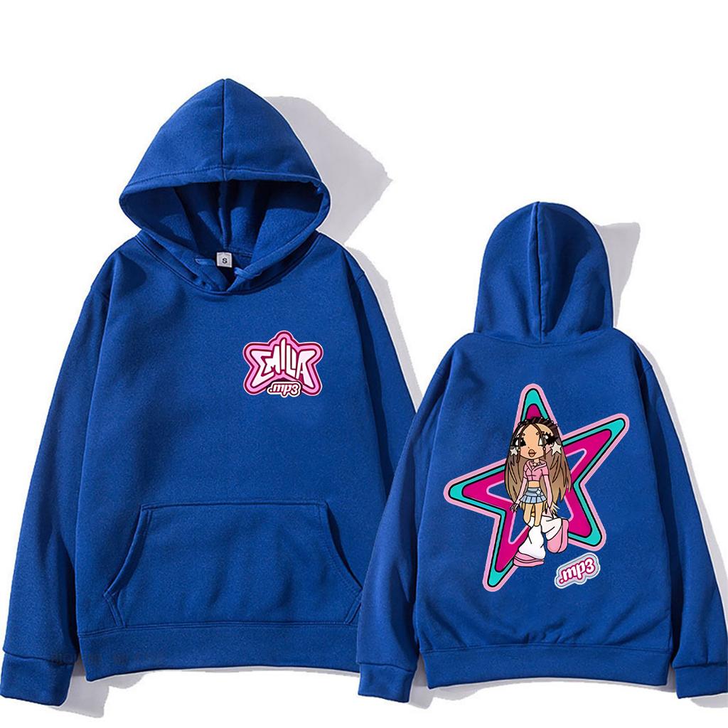 Emilia Mernes MP3 Cartoon Graphic Hoodie Men Women New Clothes Printed Streetwear Fleece Fashion Long Sleeve Hip Hop Sweatshirts