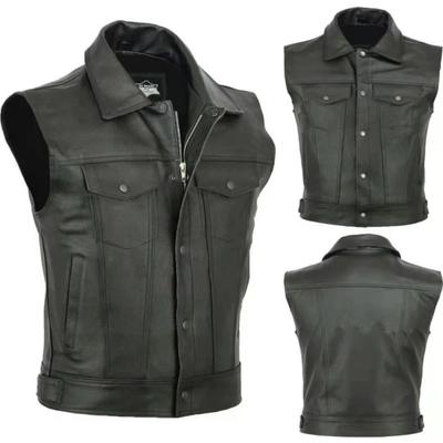Chaleco de Cuero PU para Hombre Estilo Motero Color Sólido Bolsillo Grande Sin Mangas Chaqueta de Motero Vintage Casual Chaleco de Polipiel para Hombre Tallas Grandes