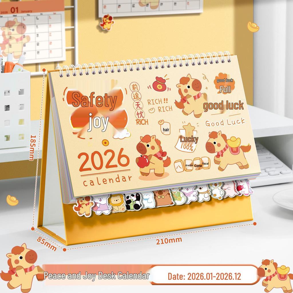 2026 Niedlicher Cartoon-Tischkalender: Kreatives Büro- & Studentenplanungsornament