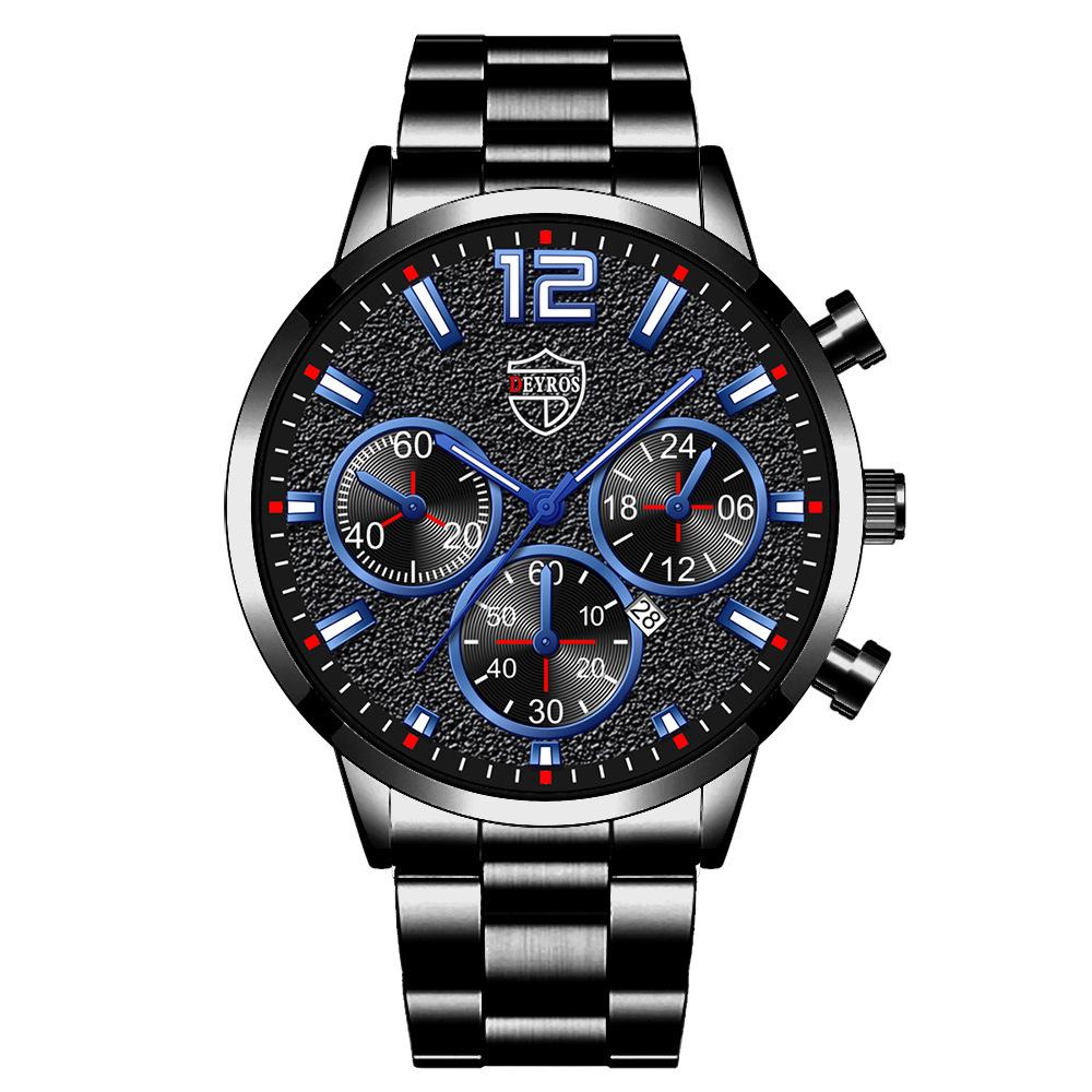 Trendy Fashion Herren Kalender Uhr Edelstahl Uhr Student Uhr Casual Quarz Uhr Männer