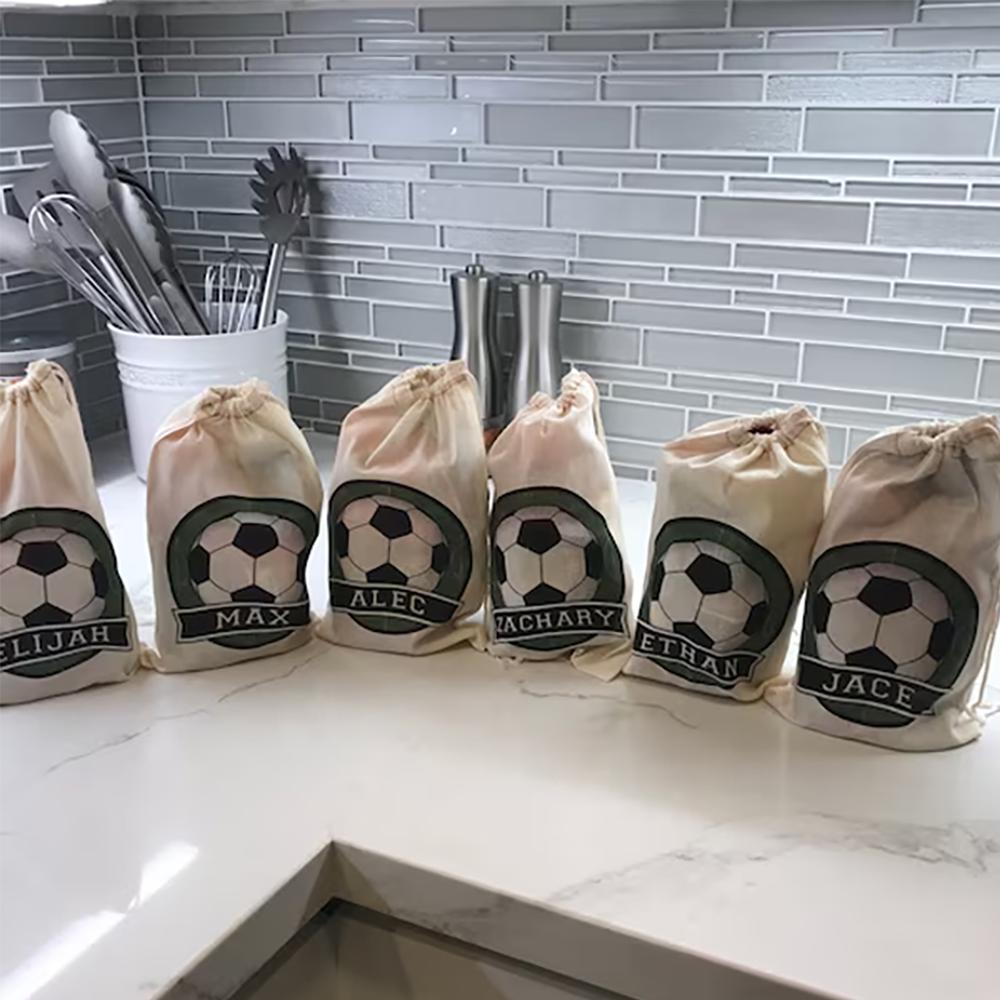 Personalized Soccer Party Favor Bags Birthday Party Decoration Canvas Goodie Bag NewBorn Baby Shower Back To School Gift for Boy