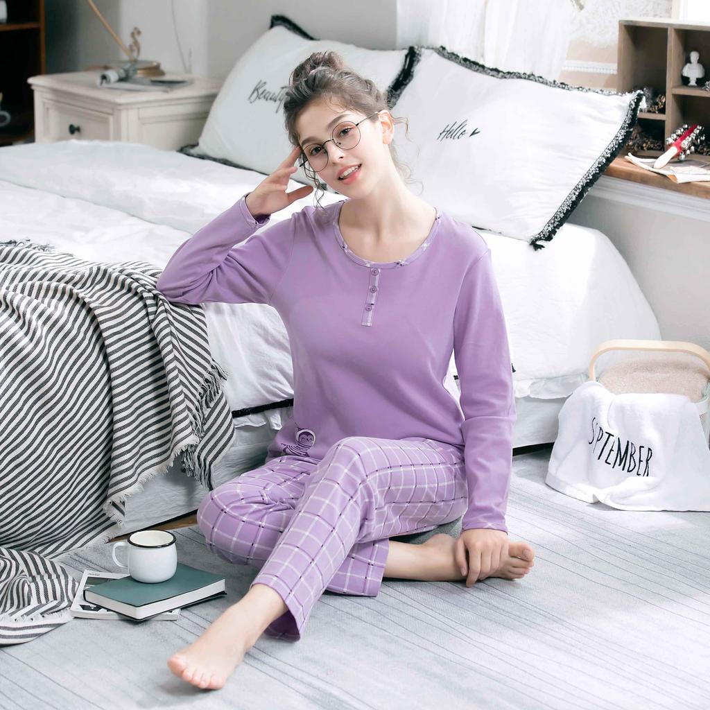 Up2Fantasy Long Sleeve Loungewear Set for Cotton Crew Cute Women's Pajamas, Spring, 100% Neck, Breathable, Soft, Moisture-Wicking, Quick-Drying,