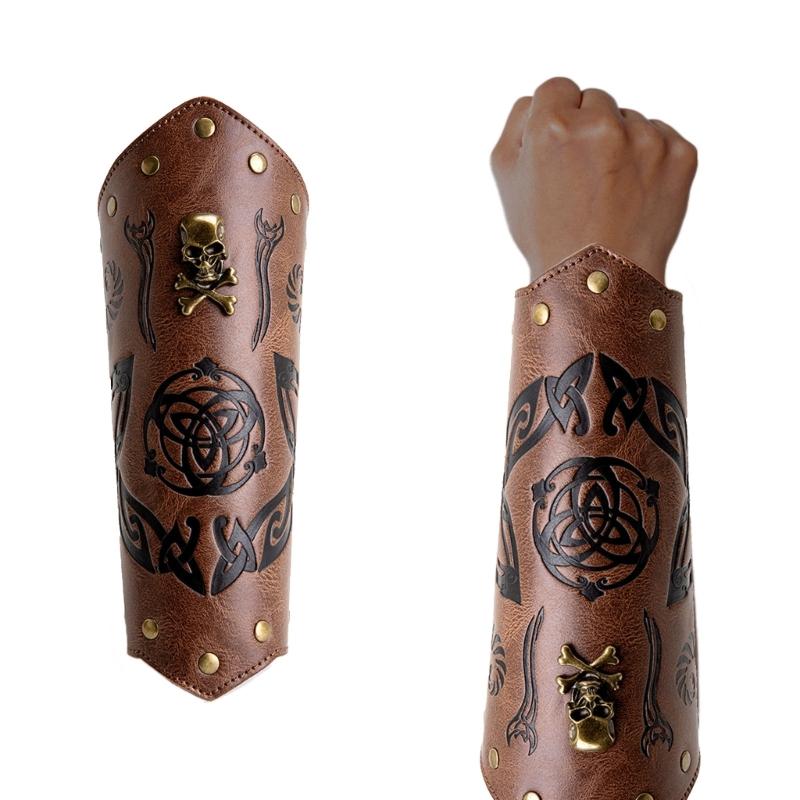 Men Embossed Wrist Cuffs Bracer Gauntlet Cosplay Bracer Wristband for Parties