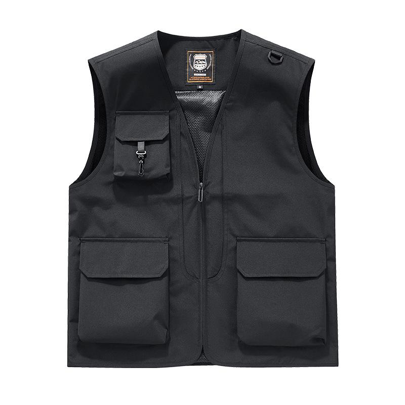 

Men s Outdoor Multi-Pocket Vest, Sleeveless V-Neck for Casual, Fishing & Photography - Lightweight Spring/Autumn Workwear. XL чёрный