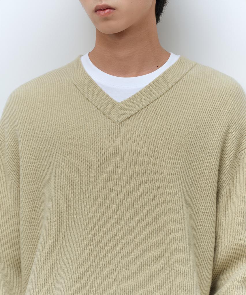 Musinsa Standard [Victoria Wool] Minimal Ribbed V-Neck Knit [Mint Gray]