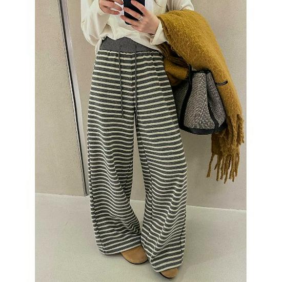 

Весна 2025 Европейский стиль Полосатые Широкие брюки больших размеров Женские Повседневные Брюки в пол S (suggested 40-48 kg)