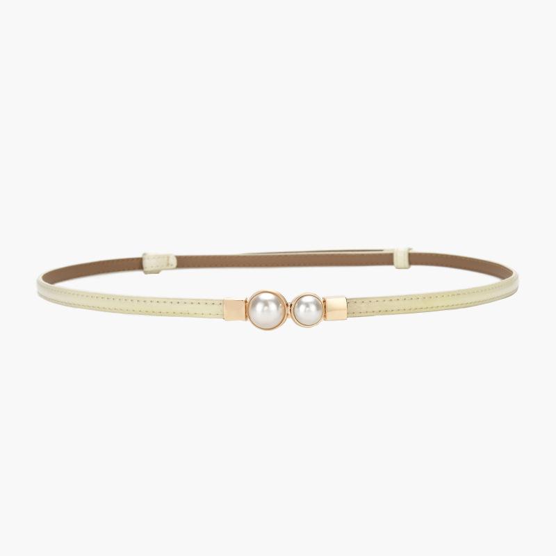 Pearl Buckle Thin Waistband Women's Dress Decoration Simple Niche Belt Waist Collection Retro Style Cowhide