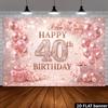 Sfondo per Festa di Compleanno 40 Anni 2D Rosa Oro Rosa Glitter Floreale Sfondo Fotografico