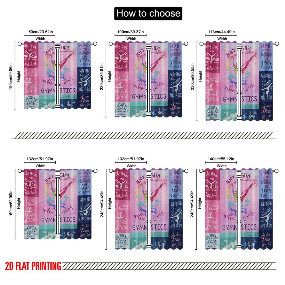2pcs,2D Plane Printing Window Curtain Gymnastics Motivation Versatile 100% Polyester (without Rod) Home Decor for Living Room &