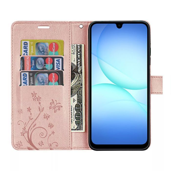 Coque de Protection - BOOLING - Samsung Galaxy A17 4G/5G - Antichoc Synthécuir Relief Floral - Rose