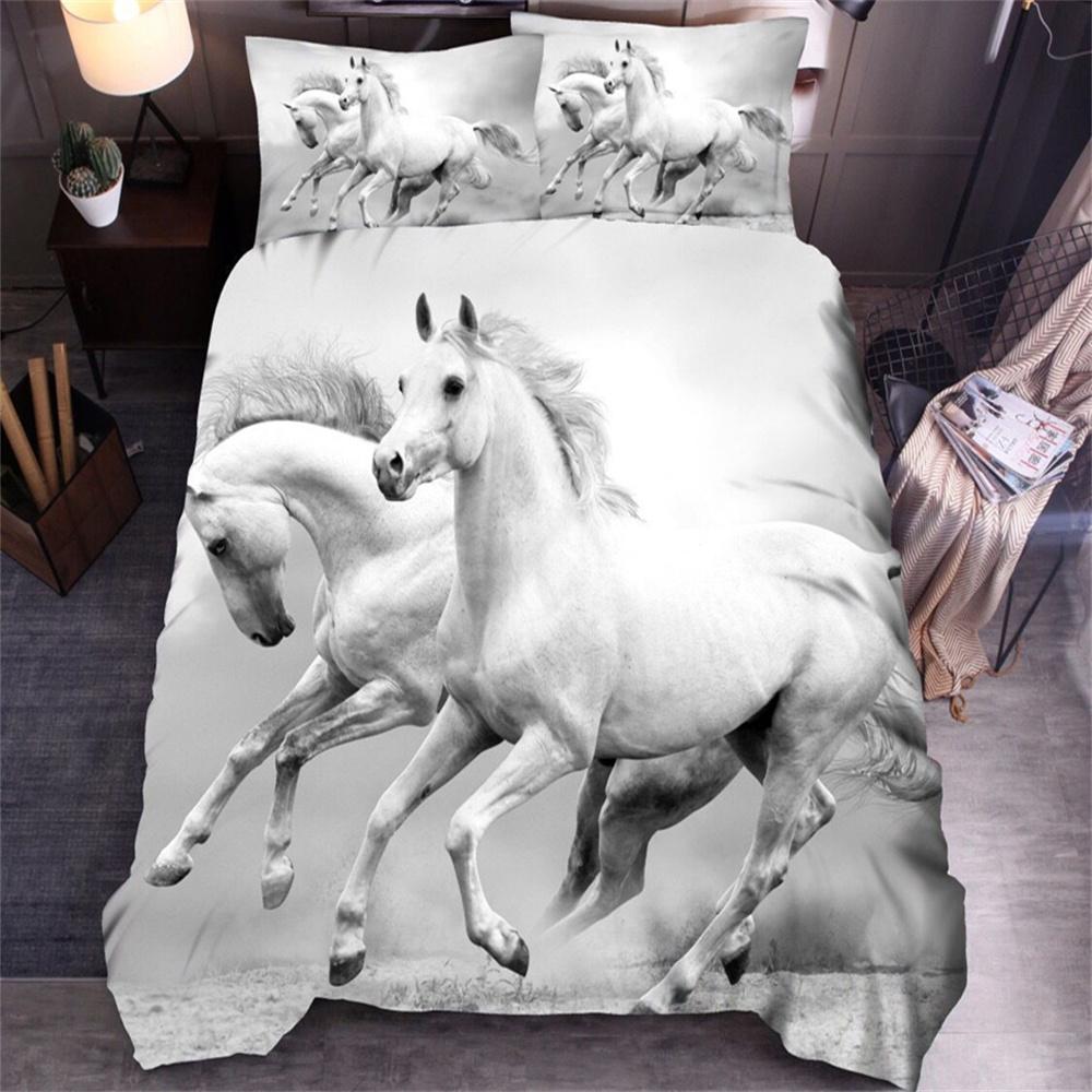 

Пододеяльник с 3D-принтом в виде лошади, комплект постельного белья с изображением животных, двуспальный, двуспальный, размера «king-size», для детей и мужчин, черный, мягкий, наволочка EU Single135x200cm