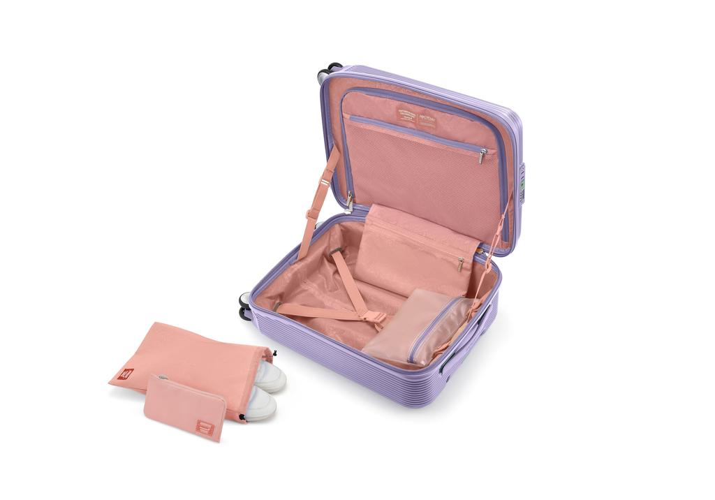 American Tourister Maxivo Spinner 55 Suitable for Large with TSA Lavender Suitcase, Small, Carry-on Suitcase, 1-3 Nights, Lightweight, Capacity,