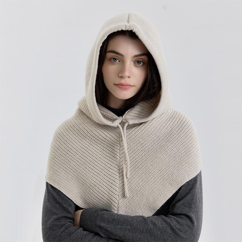 Winter Balaclava Hat Scarf For Women Knitted Hooded Caps Outdoor Warm One-piece Neck Collar Beanies Hats For Girls