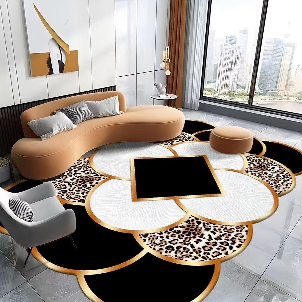 Luxury Style Large Living Room Carpet Machine Washable European Golden Tatami Mat Antiskid Bedroom Bedside Soft Rug Customizable