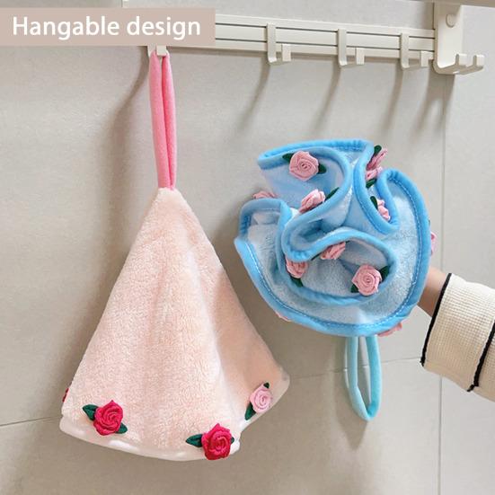 Rose Bouquet Hand Towel Hanging Hand Wipe Cloth Absorbent Decorative Hand Towel with Hanging Loop for Kitchen Bathroom