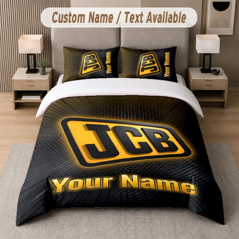 Custom Bedding Set JCB Pattern, Print Name Text 1 Duvet Cover Plus 2 Pillowcases Home Textile
