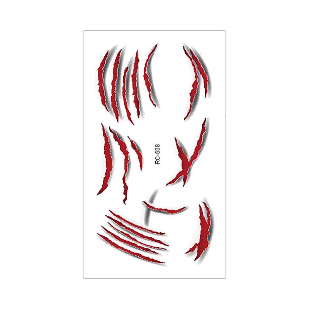 Vodotěsné Halloweenské dočasné tetovací nálepky: Realistické jizvy po krvi a noži pro hororový make-up.