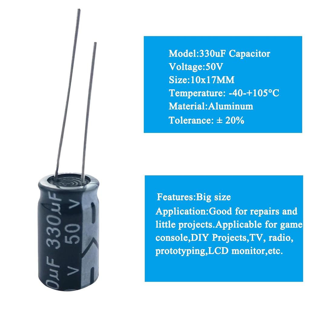 Generic 20pcs 330uF 50V Aluminum Round Electrolytic Capacitors, 10x17mm, A058-001, For DIY Projects