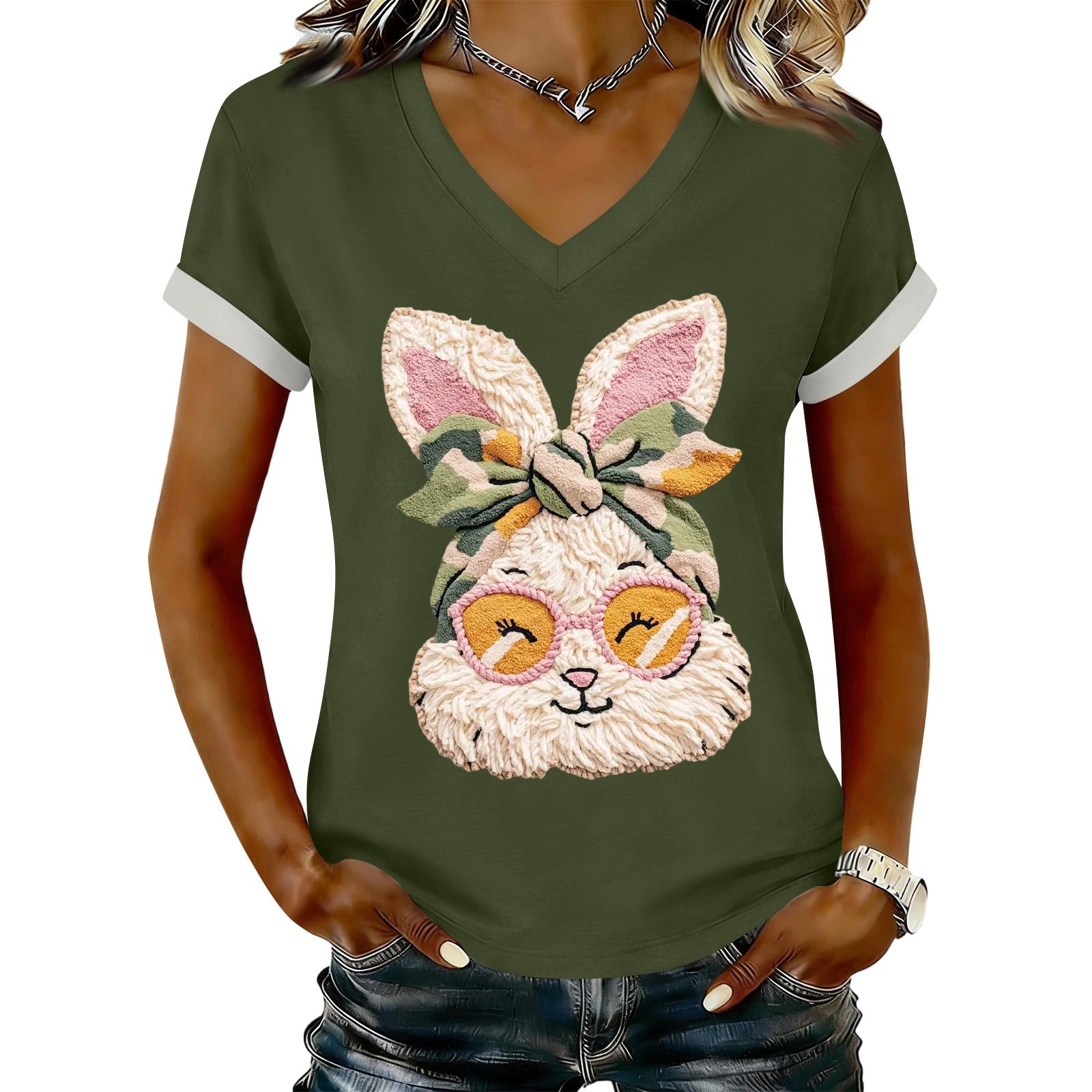 Women s Casual Printed T-Shirt V Neck Pullover Short Sleeve Top XXL