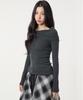 UNKNOWN PLANET Side Tie Off-Shoulder Long Sleeve Knit Top Charcoal