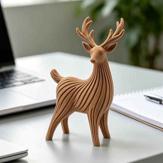 Unique Christmas Gift for Friends 3D Printed Reindeer Figurine, Nordic Style Striped Deer Sculpture Standing Ornament Shelf Home Desktop Ornament,
