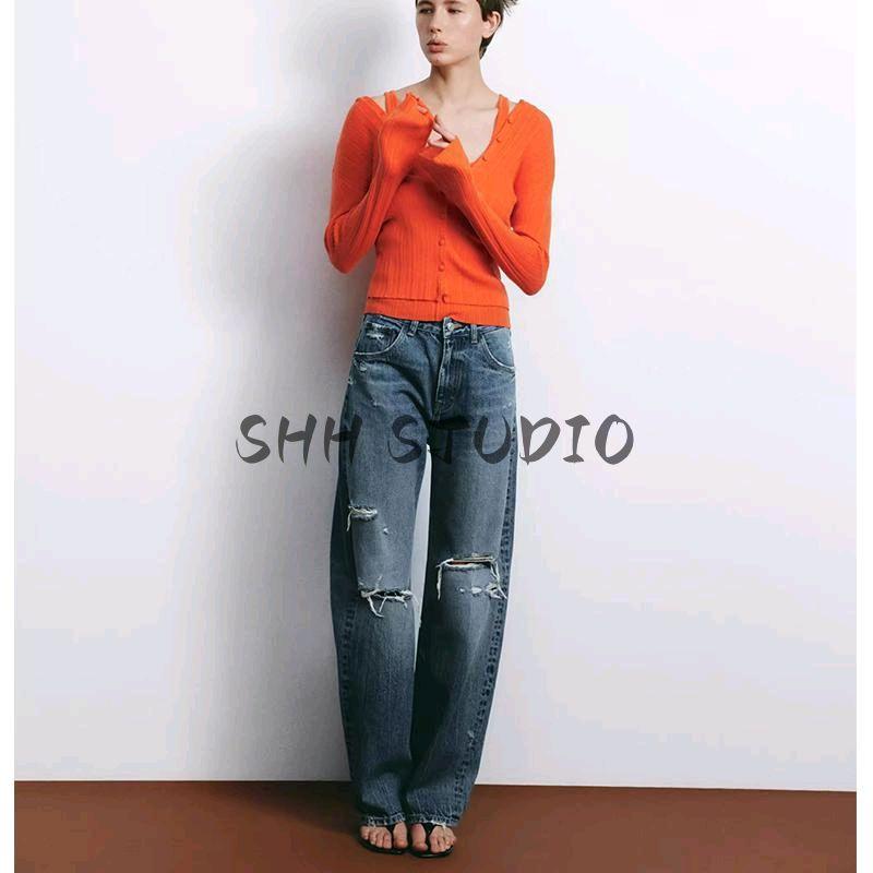 Spring New Women's Clothing Rib Hooded Knitting Outwear 9598036 Rib Knitting Vest 9598035