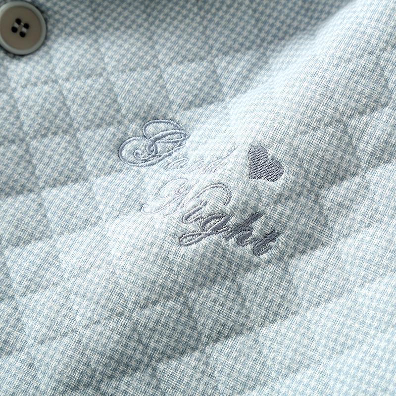 Men's Embroidered Quilted Pajamas - Three-Layer Air Cotton, Long-Sleeved, Warm, Autumn/Winter Wear