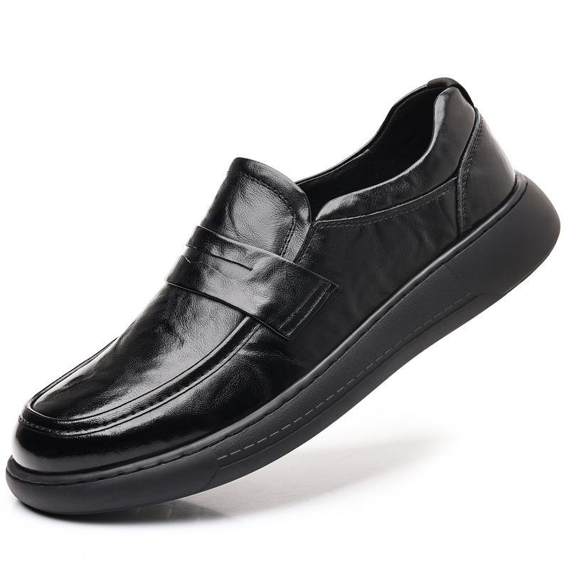 New Men's Top Layer Cowhide Casual Single Shoes Stylish Leather Shoes Wide Toe and Thick Sole Men's Shoes