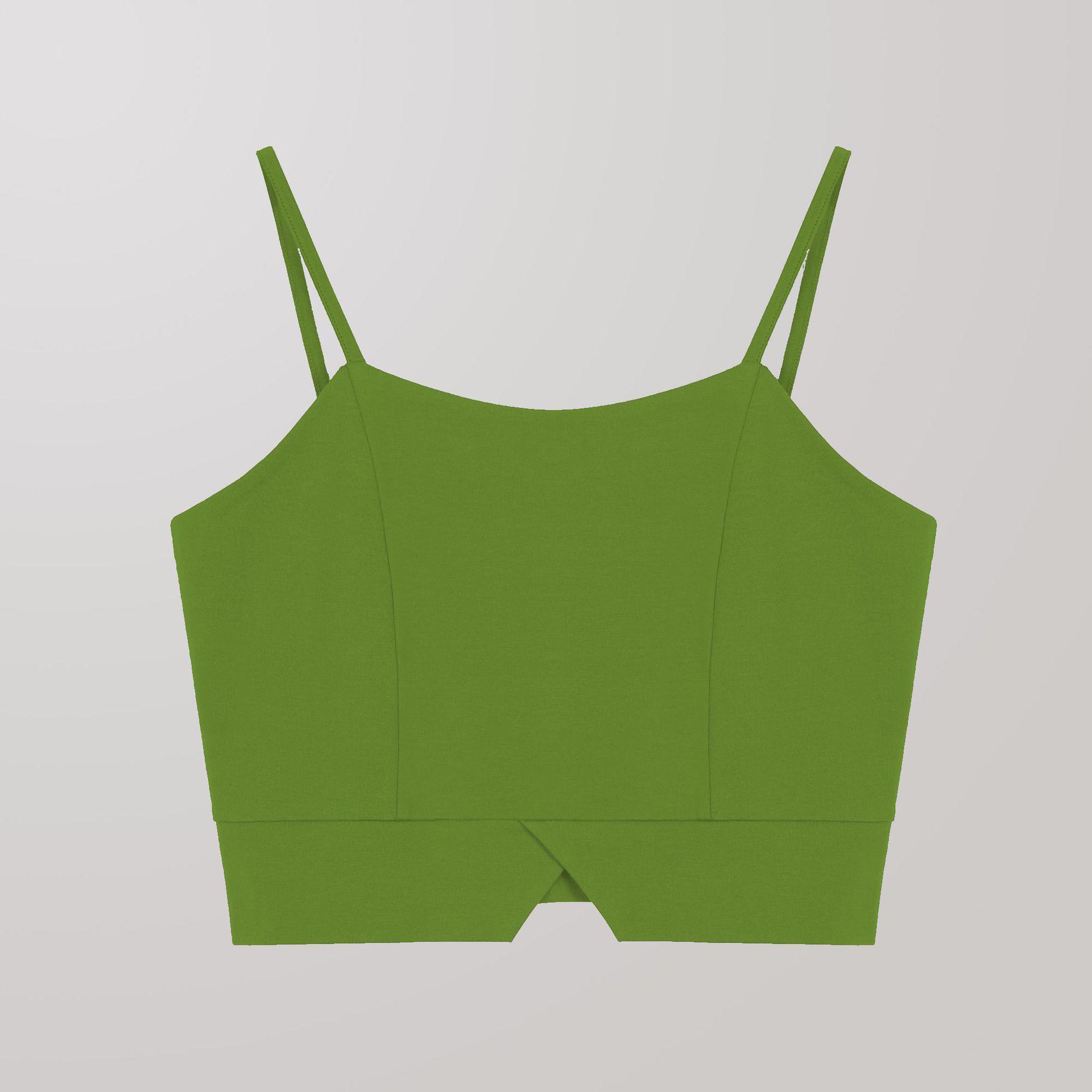 

Женская серая майка на тонких бретелях - Летний нишевый стиль 2025, Универсальный укороченный внутренний и внешний слой Small авокадо/зелёный