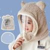 Kids Winter Hats Cute Bear Ears Fuzzy Warm with Detachable Windproof Face Mask Neck Warmer Kawaii Outdoor Hats