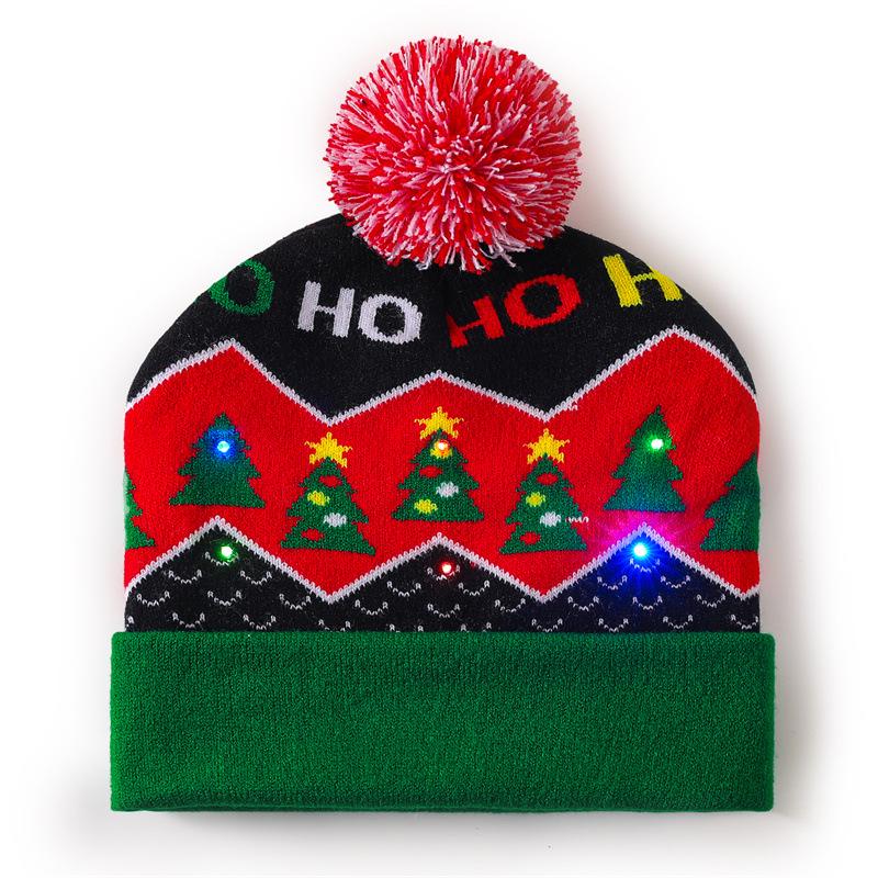 LED Light-Up Elk Jacquard Knit Hat & Scarf Set for Christmas & New Year.