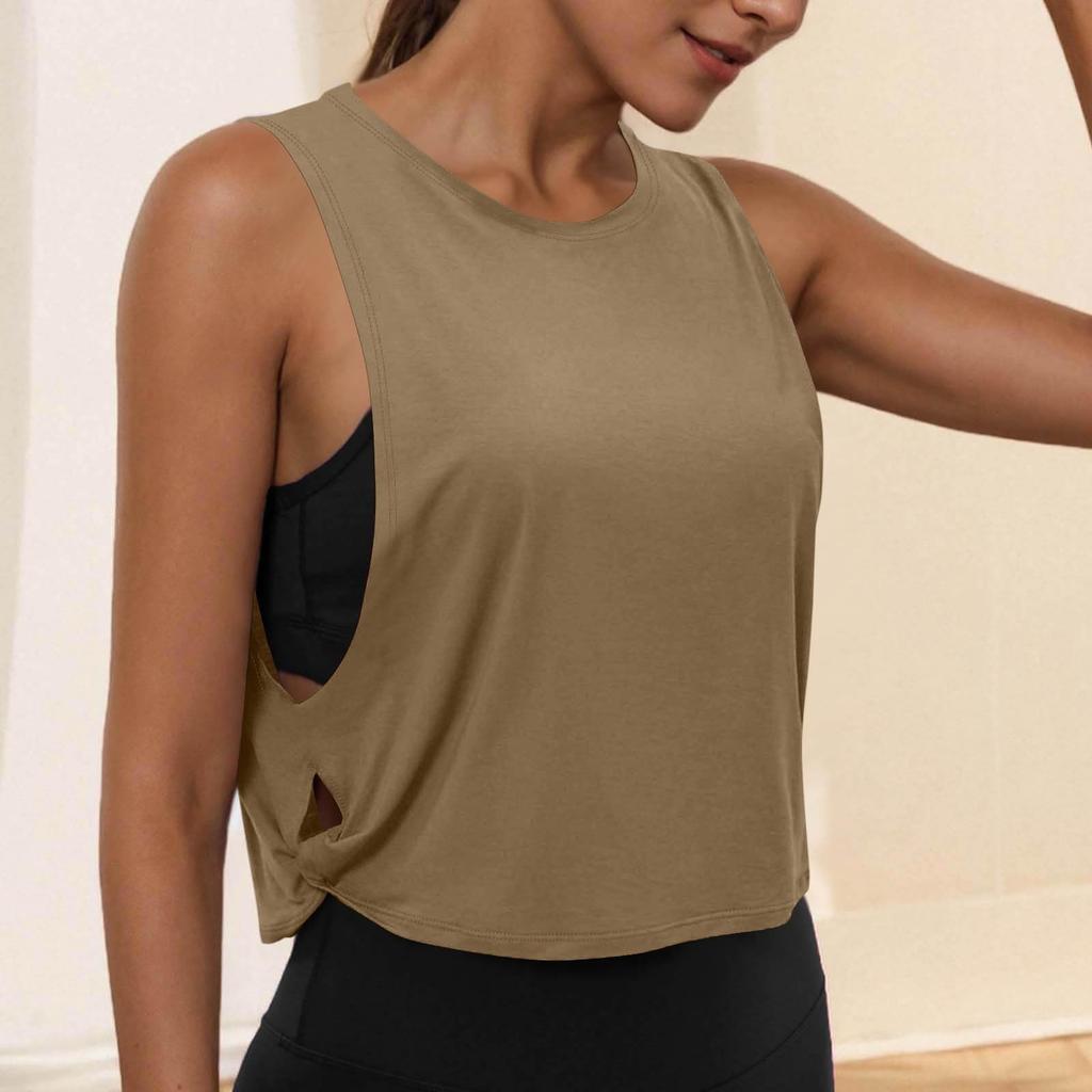 Women's Fashion Round Neck Yoga Wear Sleeveless Athletic Vest Casual Top