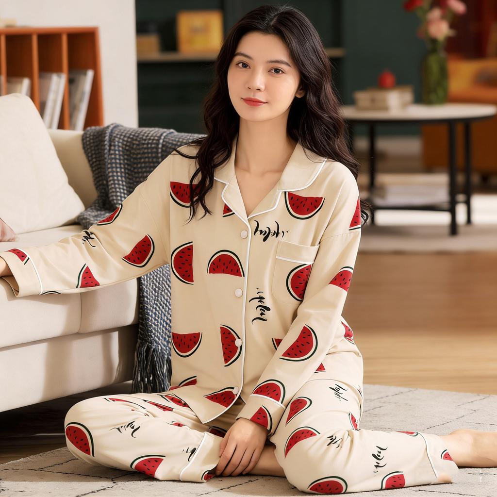 Pajamas women's spring and autumn long-sleeved trousers set gentle pastoral large-size women's casual loungewear