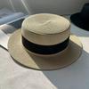 Flat Top Hat Women's Summer Vacation Seaside Panama Hat Flat Edge French Beach Hat Braided Sunshade Sunscreen Top Hat