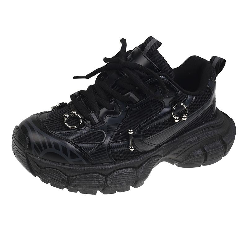 Leather dad shoes women's 2025 spring new thick-soled versatile breathable polish outdoor casual sports shoes running shoes tide