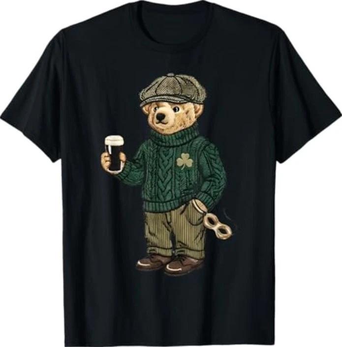 Cool Funny Teddy Bear Feeling Lucky Drinking St Patricks Day T-Shirt M