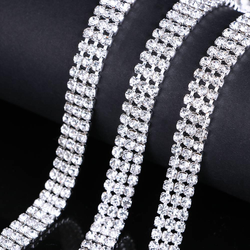 Compact Glass Silver Beautiful Sparkling DIY 1-row 2-row 3-row Trim 1 Yard Rhinestone Crystal