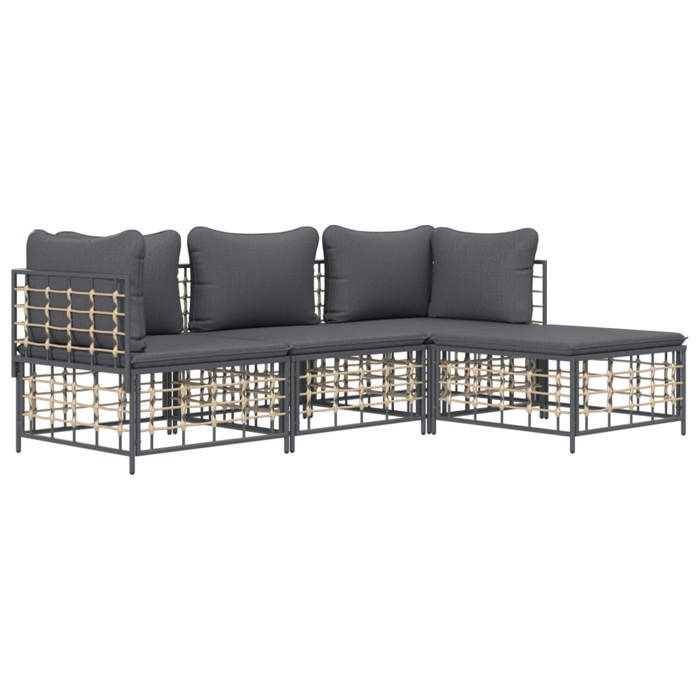 VidaXL Salon de jardin 4 pcs avec coussins anthracite résine tressée, ensemble de salon, ensemble de salon d'extérieur, 3186739