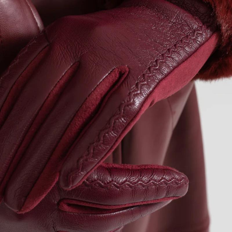 Warm Gloves Winter Leather Women's Gloves Outdoor Cold Winter Gloves with Fur Cuffs for Women
