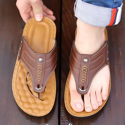 Hochwertige Herren-Zehensandalen aus Kuhleder, lässige Strandschuhe, modische Outdoor-Herrenhand, bequeme weiche Sohle, rutschfeste Sandalen