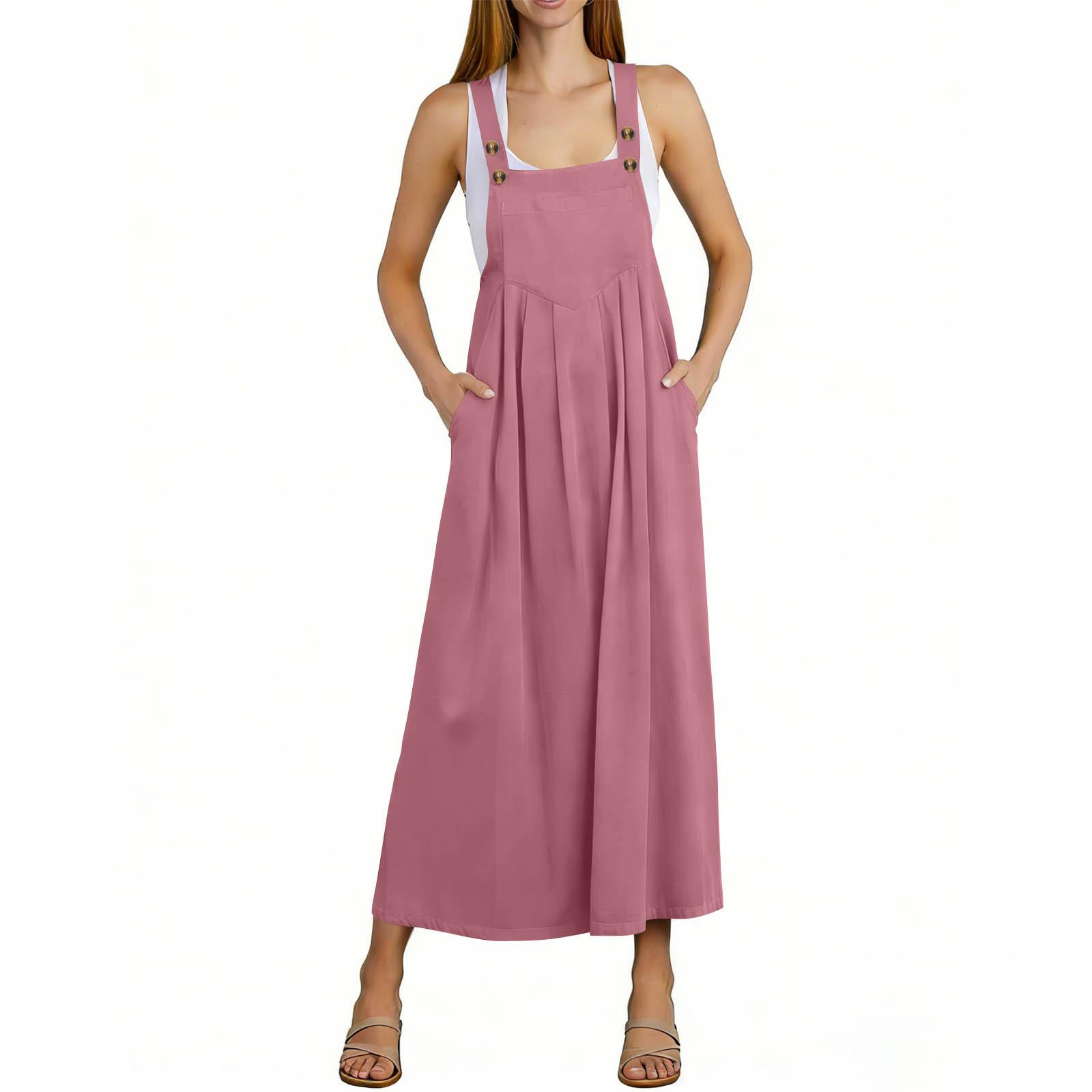 

Жіноча сукня-комбінація, Колір, Повсякденна та вільного крою, Вінтажна на бретелях-спагеті, Зроблена з суміші бавовни та льону. XL рожевий