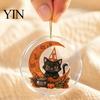Festive Home Decor Halloween Ghost Hanging Ornament, Double Side 2D Acrylic Black Cat Bat Skull Spooky Room Pendant for Door Window, Party Decoration