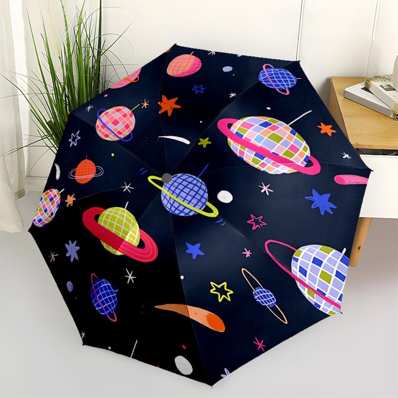1pc Space Planets Fashionable Automatic Opening/Closing Folding Umbrella with 8 Bones, Windproof Portable, Daily Use80