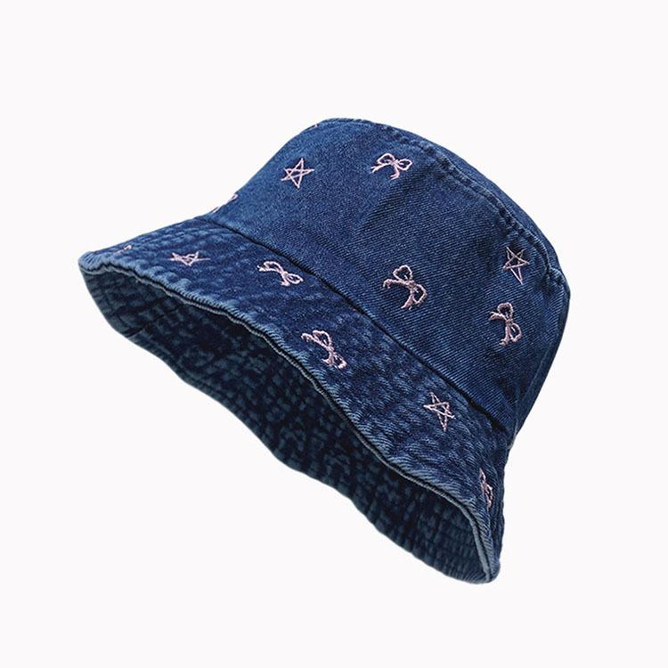 

New Autumn Embroidery Butterfly Stars Washed Denim Bucket Hat For Women Casual Retro Outdoor Summer Sun Hats Fisherman Cap Gift темно-синього кольору