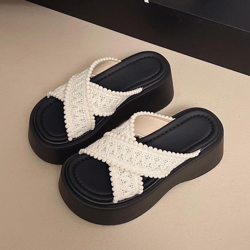 Factory Direct Sales Thick-soled Heightened Cross-strapped Cool Slippers for Women's Summer Wear 2025 New Spring Beach Vacation Sandals