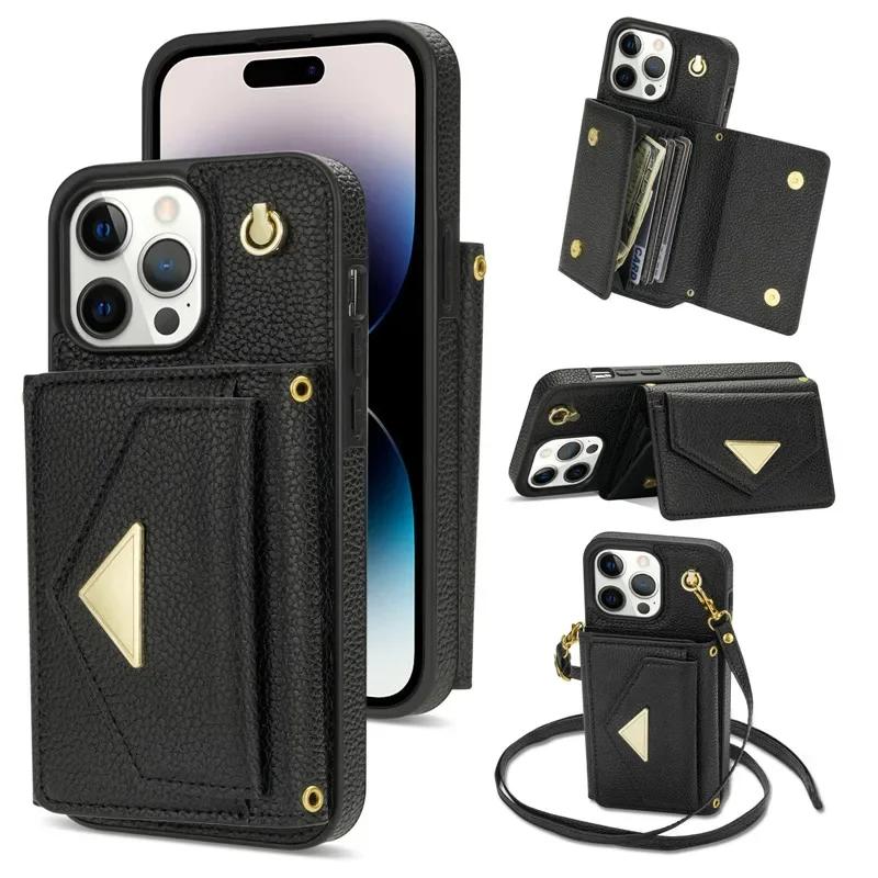 Crossbody Lanyard Leather Wallet Card Phone Case For iPhone 17 Air 16E 16 Pro Max 15 14 Plus 13 12 11 XS XR X Flip Stand Cover