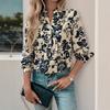 New Autumn Retro Printed Small Stand-up Collar Top for Women's Temperament Elegant Long-sleeved Pleated Shirt