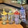 600ml Printed Straw Cup Large Capacity Plastic Cup Coffee Juice Cup with Lid Suitable for Office Sport Cycling Kitchen Accessory