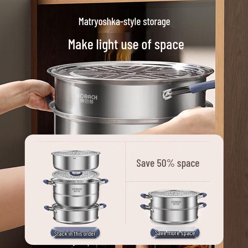 KOBACH 304 Edelstahl 3-Lagen Dampfgarer & Kochtopf, 30cm