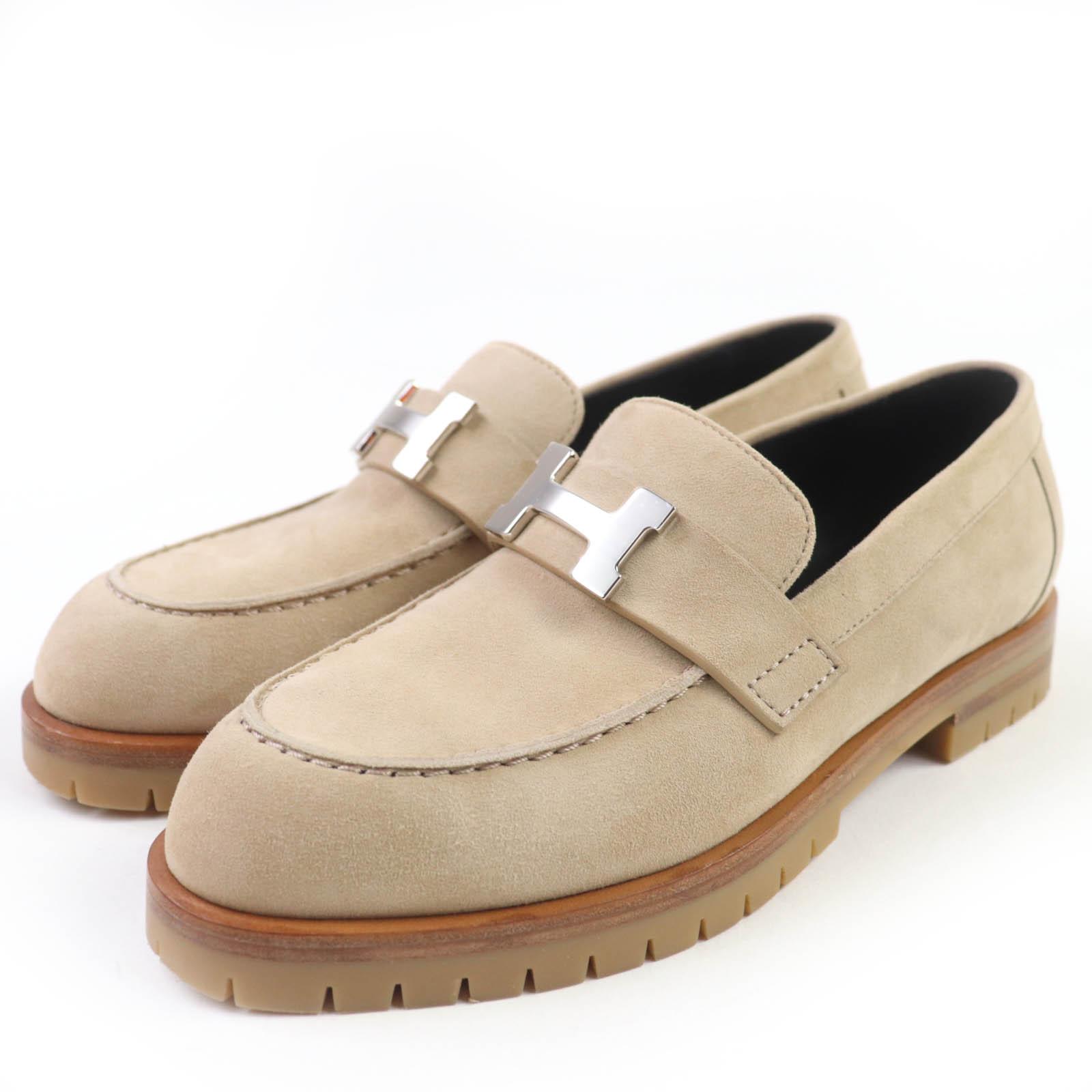 

HERMES Loafers, Moccasins, Faubourg H logo Metal beige Suede leather Women 35 Used